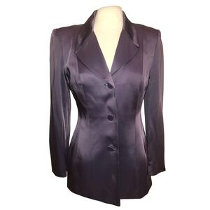 VTG 90s Barami Satin Plum Purple Gray Sheen Long Evening Fitted Blazer Jacket 4